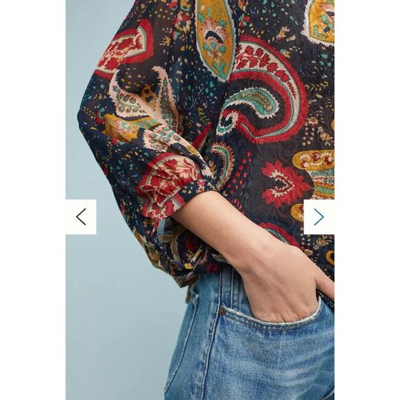 ANTHROPOLOGIE Top Size XS Velvet by Graham & Spencer Paisley Print Knit Blouse - Picture 3 of 12